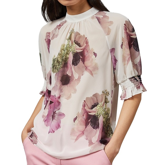 TED BAKER CAYLIEE NEOPOLITAN PUFF SLEEVE TOP - Size 1 (US 4) - Picture 2 of 8
